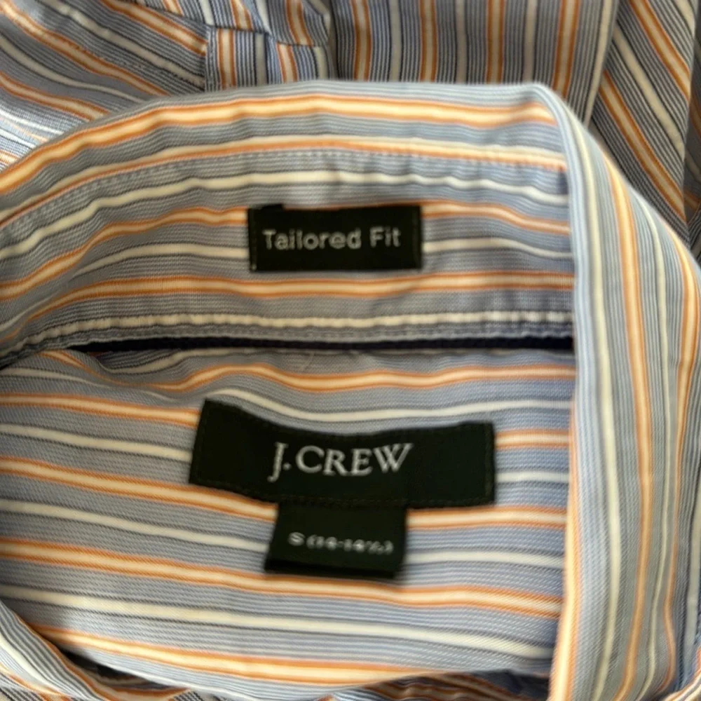 J. Crew Tailored Fit Men’s small 14-14.5 button down striped blue orange shirt